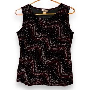 Vintage Y2K Notations Black Velvet Tank Top Red Glitter Women’s Size Small Party